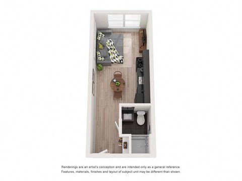 Floor plan for studio, 1 bath, 355 sqft